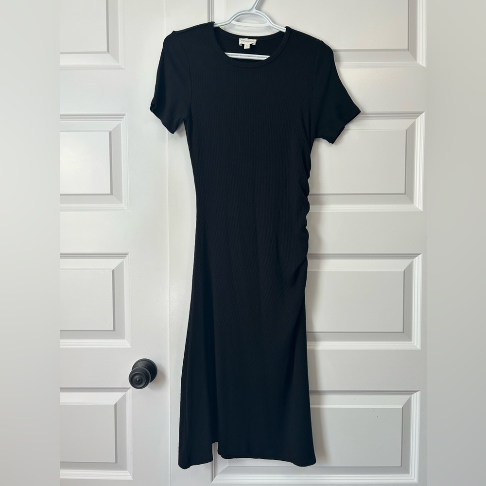 Cyrus Black Bodycon Dress Short Sleeve Crew Neck Ribbed and Stretchy